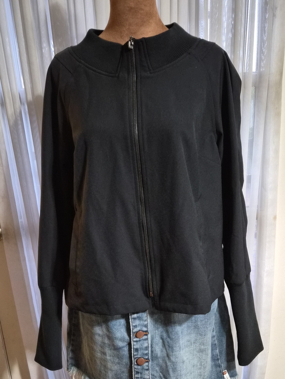 Peace Love World Black Zip-Up Ribbed Collar Bomber Jacket